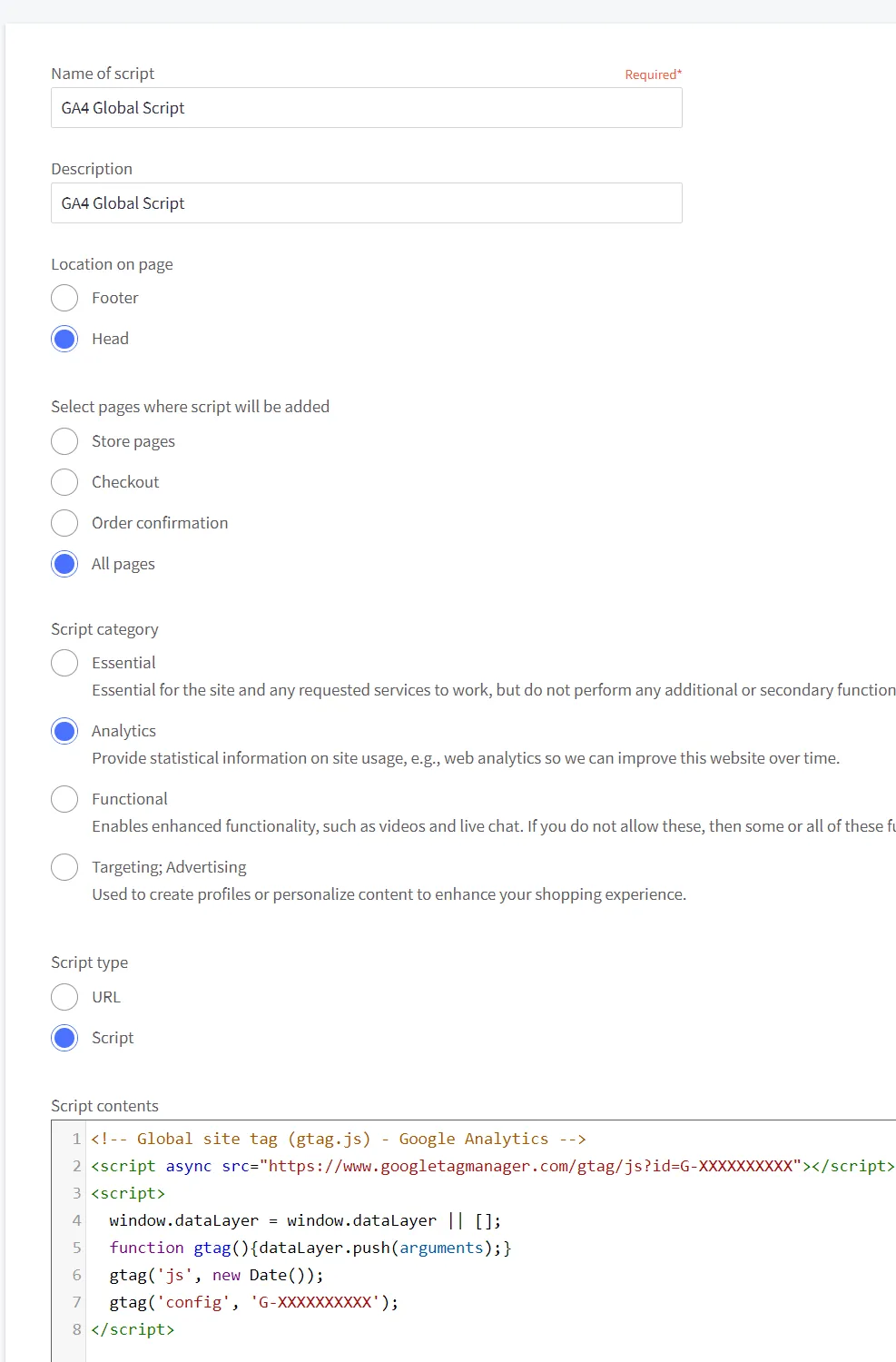 GA4 Global Tag within BigCommerce Script Manager