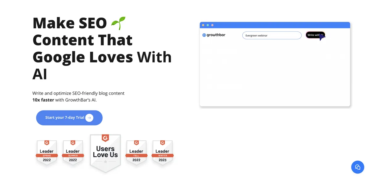 GrowthBar AI content and SEO tool homepage