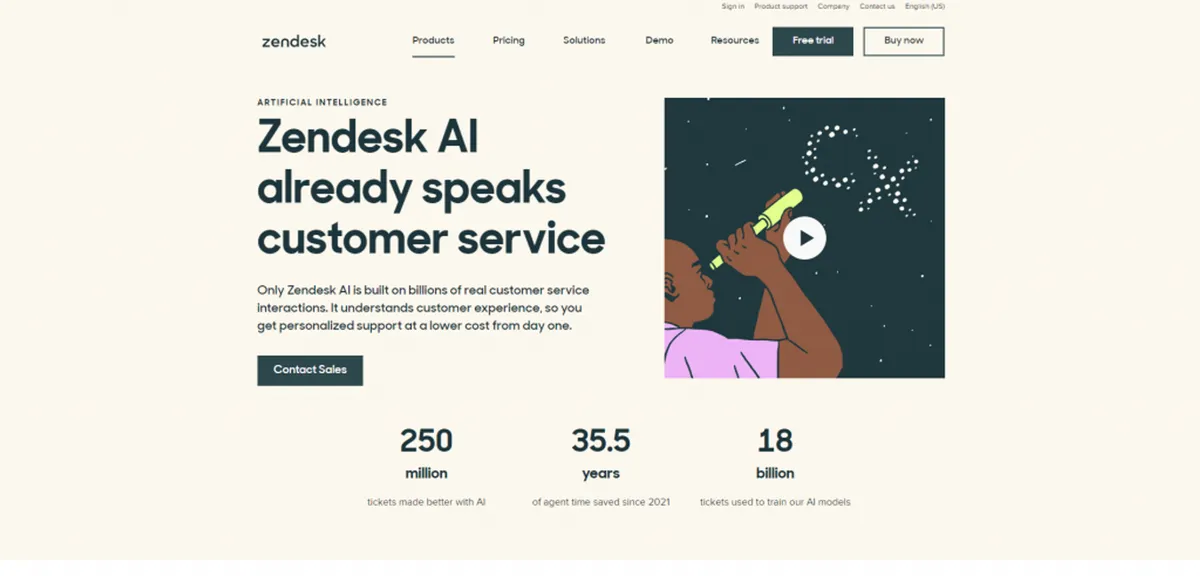 Zendesk AI-powered chatbot page